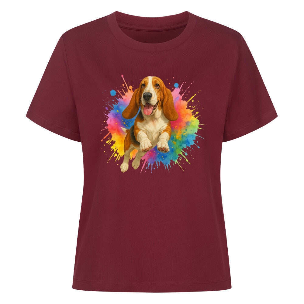 Premium Damen Shirt "Basset - Splash" Burgunder – hunde-shirt.de