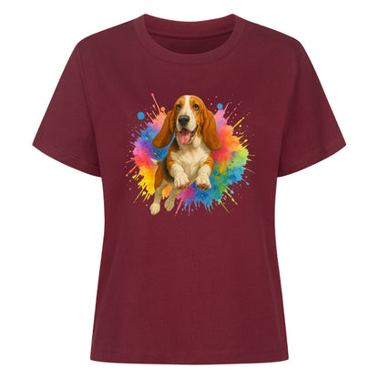 Premium Damen Shirt "Basset - Splash" Burgunder – hunde-shirt.de