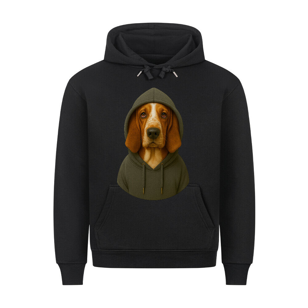 Premium Hoodie "Basset - Hooded" Schwarz – hunde-shirt.de