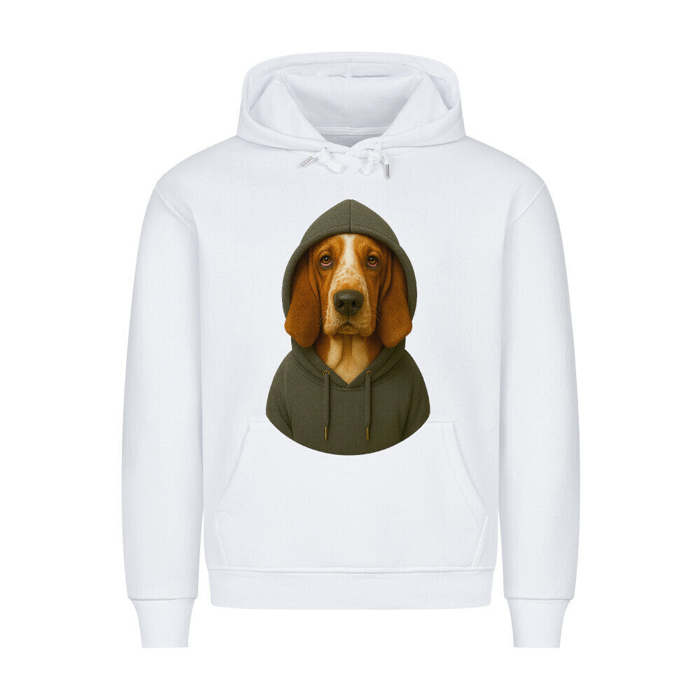 Premium Hoodie "Basset - Hooded" Weiß – hunde-shirt.de