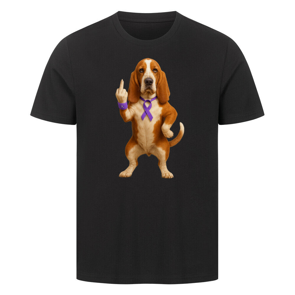 Premium T-Shirt "Basset - Fuck Cancer" Schwarz – hunde-shirt.de
