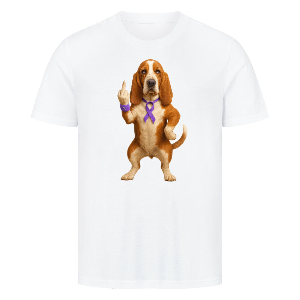 Premium T-Shirt "Basset - Fuck Cancer" Weiß – hunde-shirt.de