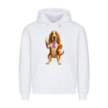 Premium Hoodie "Basset - Fuck Cancer" Weiß – hunde-shirt.de
