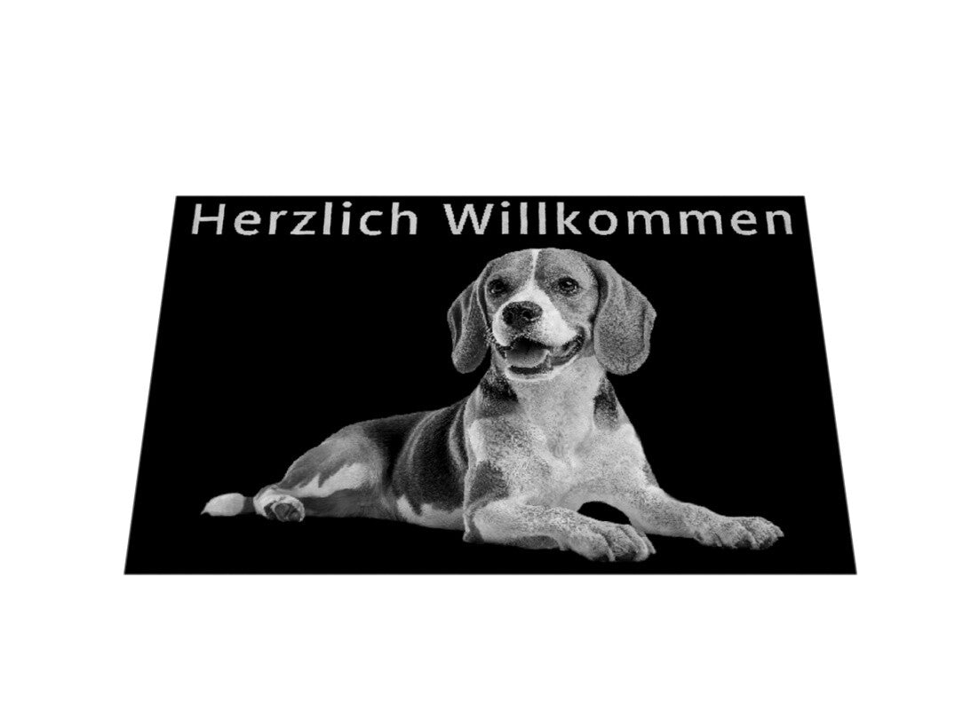 Fußmatte "Beagle - Willkommen" Weiß – hunde-shirt.de