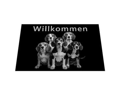 Fußmatte "Beagle - Willkommen im Rudel" Weiß – hunde-shirt.de
