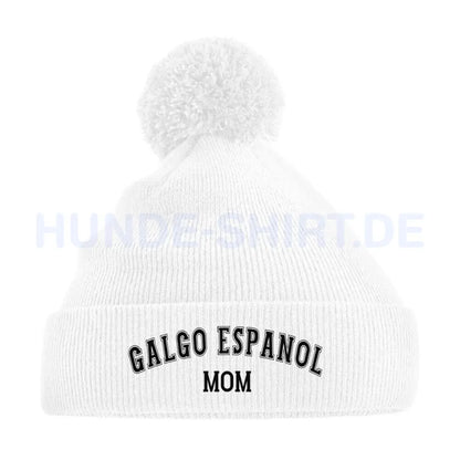 Bommelmütze "Galgo - MOM" Weiß – hunde-shirt.de