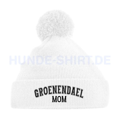 Bommelmütze "Groenendael - MOM" Weiß – hunde-shirt.de