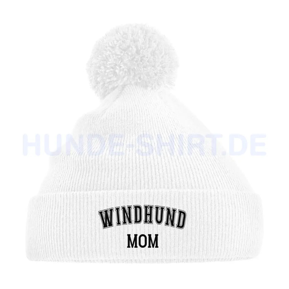 Bommelmütze "Windhund - MOM" Weiß – hunde-shirt.de