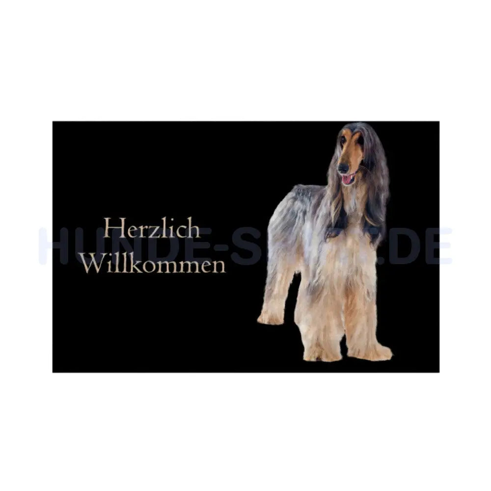 Fußmatte "Afghanischer Windhund - Herzlich Willkommen" Weiß – hunde-shirt.de