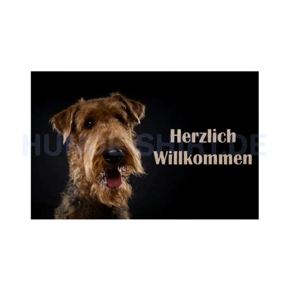 Fußmatte "Airedale Terrier Herzlich Willkommen 2" Weiß – hunde-shirt.de