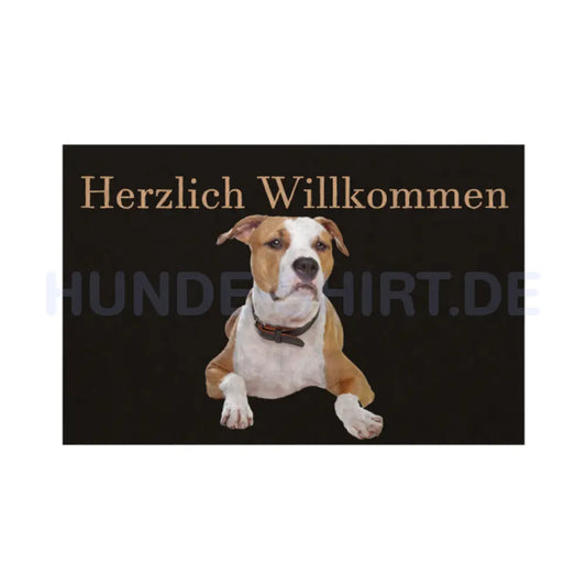 Fußmatte "American Staffordshire Terrier - Herzlich Willkommen" Weiß – hunde-shirt.de