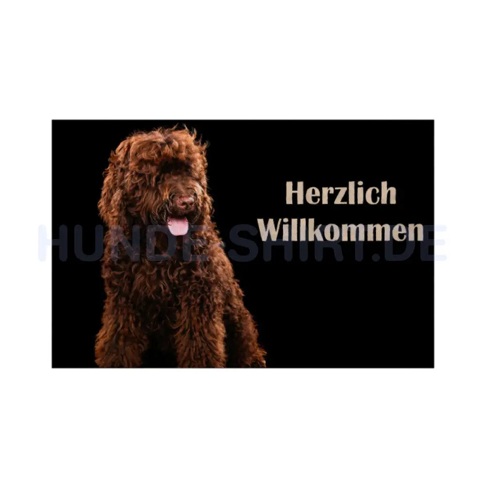 Fußmatte "Barbet braun - Herzlich Willkommen" Weiß – hunde-shirt.de