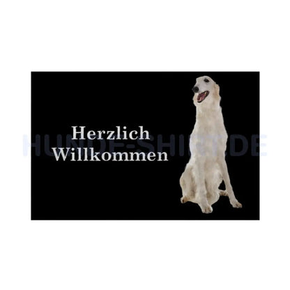 Fußmatte "Barsoi - Herzlich Willkommen" Weiß – hunde-shirt.de