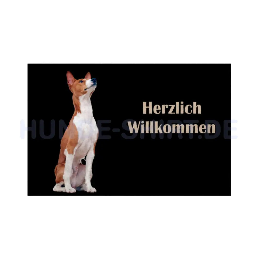 Fußmatte "Basenji - Herzlich Willkommen" Weiß – hunde-shirt.de