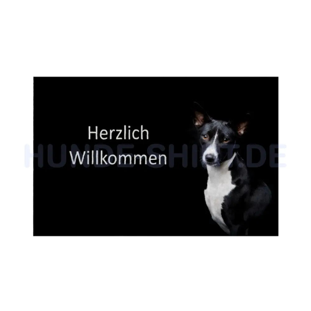 Fußmatte "Basenji schwarz - Herzlich Willkommen" Weiß – hunde-shirt.de