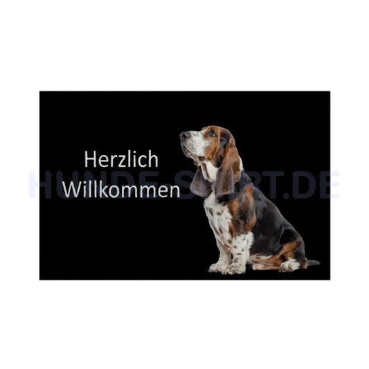 Fußmatte "Basset - Herzlich Willkommen" Weiß – hunde-shirt.de