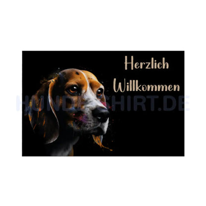 Fußmatte "Beagle - Herzlich Willkommen Paint" Weiß – hunde-shirt.de