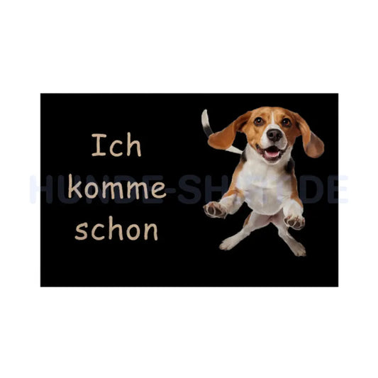 Fußmatte "Beagle - Ich komme schon" Weiß – hunde-shirt.de