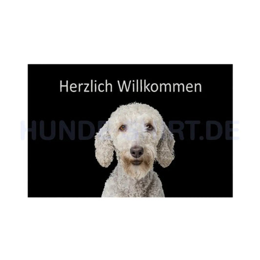 Fußmatte "Bedlington Terrier - Herzlich Willkommen" Weiß – hunde-shirt.de