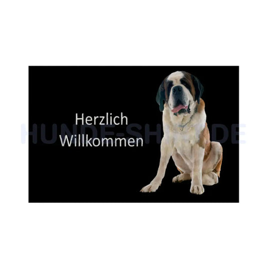 Fußmatte "Bernhardiner - Herzlich Willkommen" Weiß – hunde-shirt.de