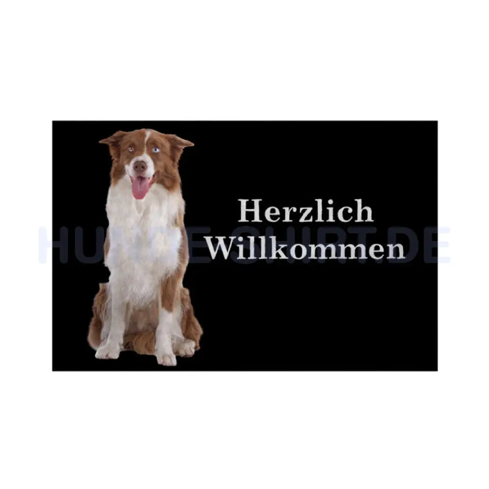 Fußmatte "Border Collie braun - Herzlich Willkommen" Weiß – hunde-shirt.de