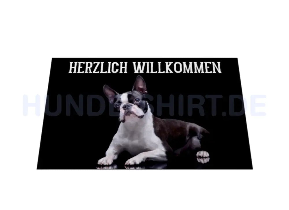 Fußmatte "Boston Terrier - HERZLICH WILLKOMMEN" – hunde-shirt.de