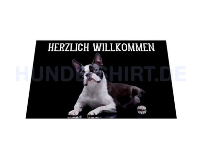 Fußmatte "Boston Terrier - HERZLICH WILLKOMMEN" – hunde-shirt.de