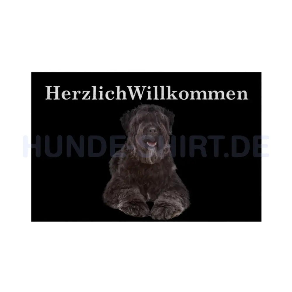 Fußmatte "Bouvier des Flandres - Herzlich Willkommen" Weiß – hunde-shirt.de