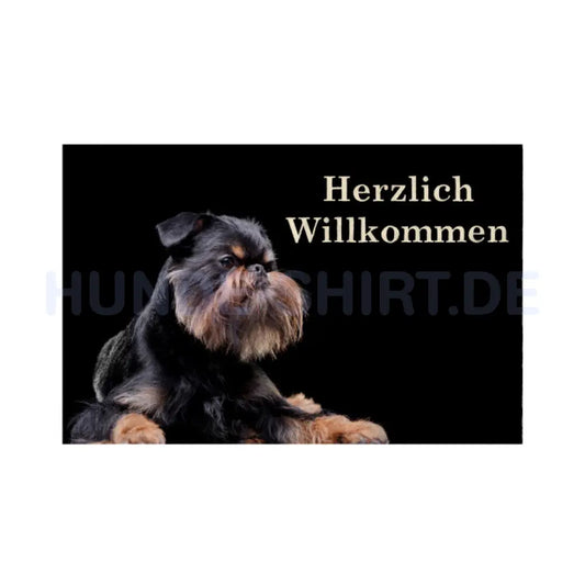 Fußmatte "Brüsseler Griffon dunkel - Herzlich Willkommen" Weiß – hunde-shirt.de