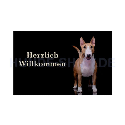 Fußmatte "Bullterrier - Herzlich Willkommen" Weiß – hunde-shirt.de