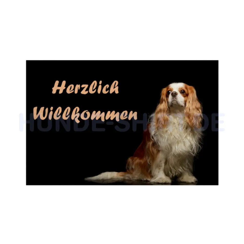 Fußmatte "Cavalier King Charles hell - Herzlich Willkommen" Weiß – hunde-shirt.de