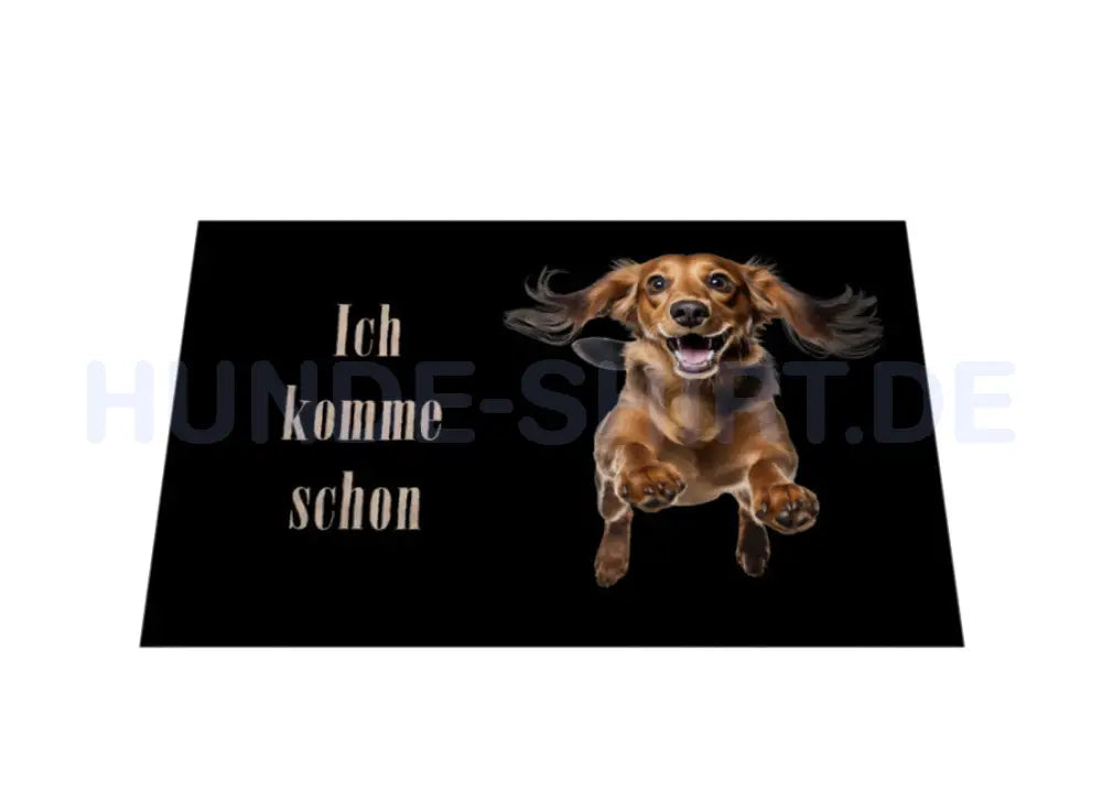 Fußmatte "Dackel Langhaar - Ich komme schon" – hunde-shirt.de