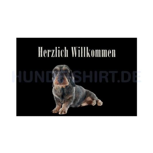 Fußmatte "Dackel Rauhaar - Herzlich Willkommen" Weiß – hunde-shirt.de