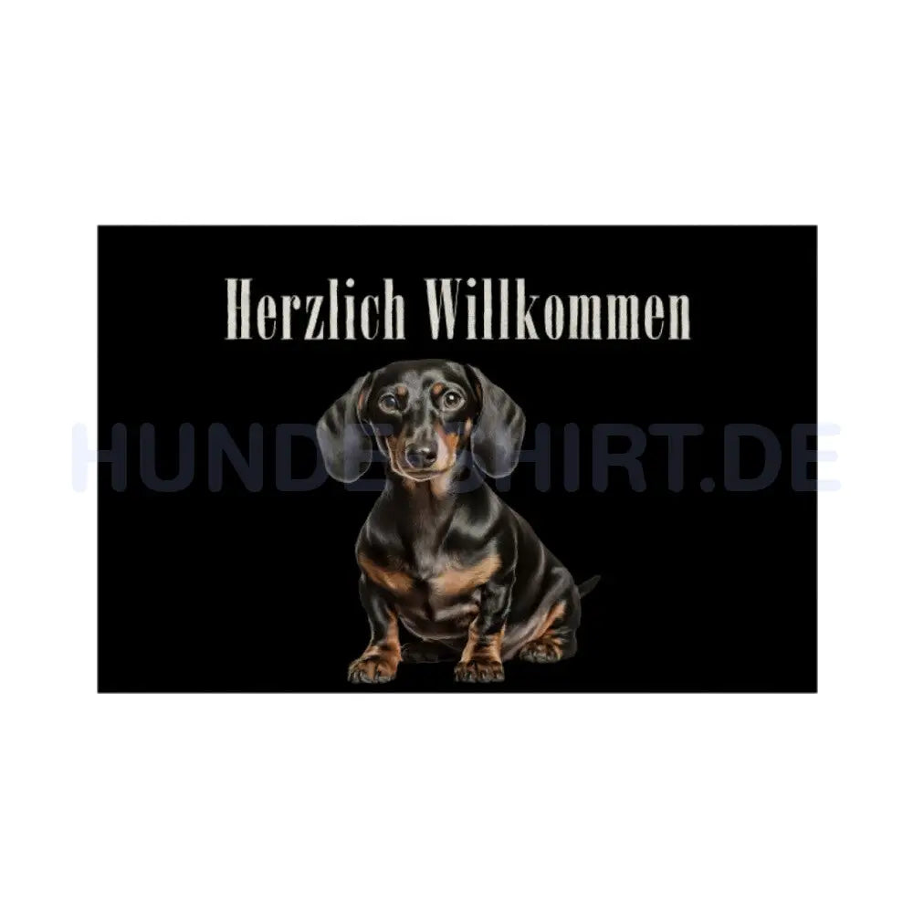 Fußmatte "Dackel schwarz- Herzlich Willkommen" Weiß – hunde-shirt.de