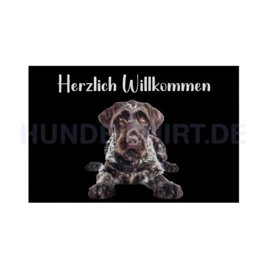 Fußmatte "Deutsch Drahthaar - Herzlich Willkommen" Weiß – hunde-shirt.de