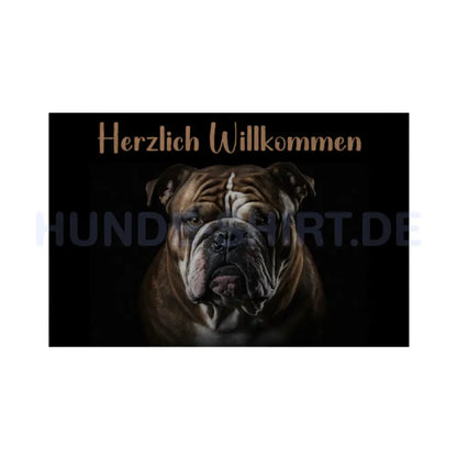 Fußmatte "English Bulldog - Herzlich Willkommen" Weiß – hunde-shirt.de