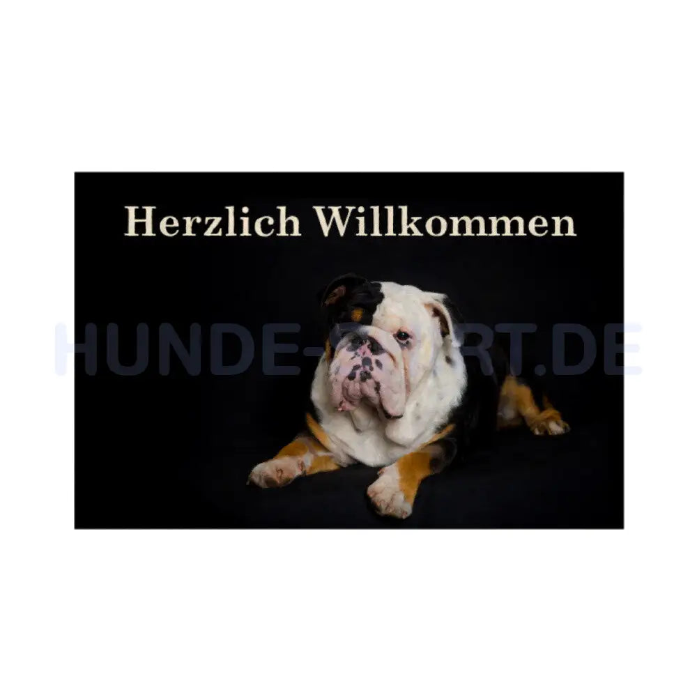 Fußmatte "English Bulldog - Herzlich Willkommen" Weiß – hunde-shirt.de