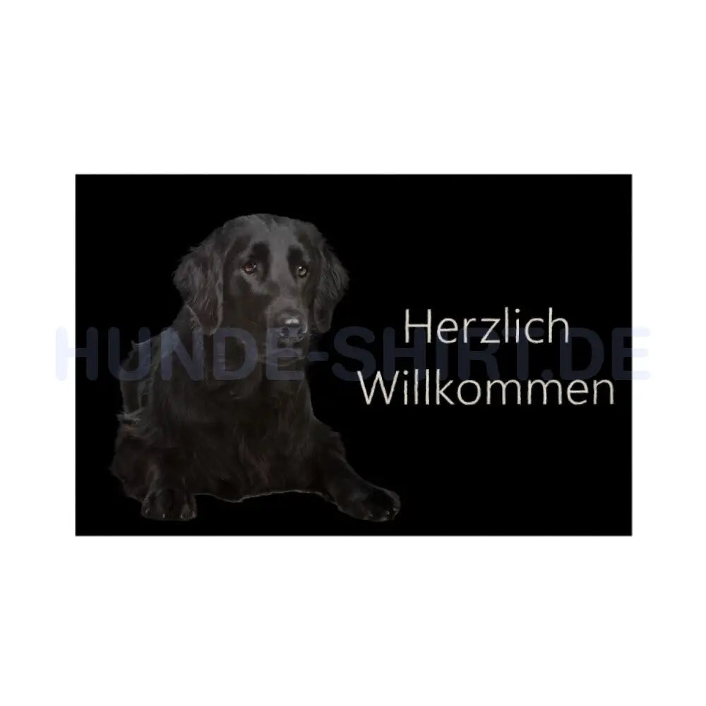 Fußmatte "Flat Coated Retriever liegend - Herzlich Willkommen" Weiß – hunde-shirt.de