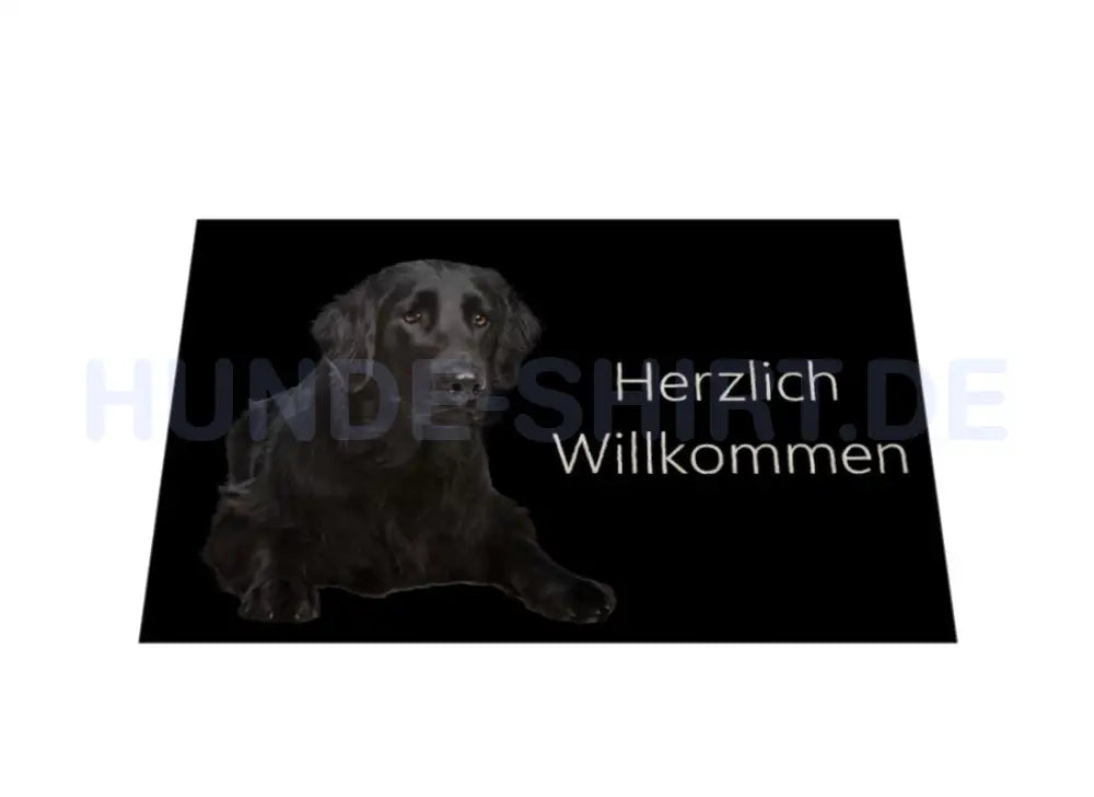 Fußmatte "Flat Coated Retriever liegend - Herzlich Willkommen" – hunde-shirt.de