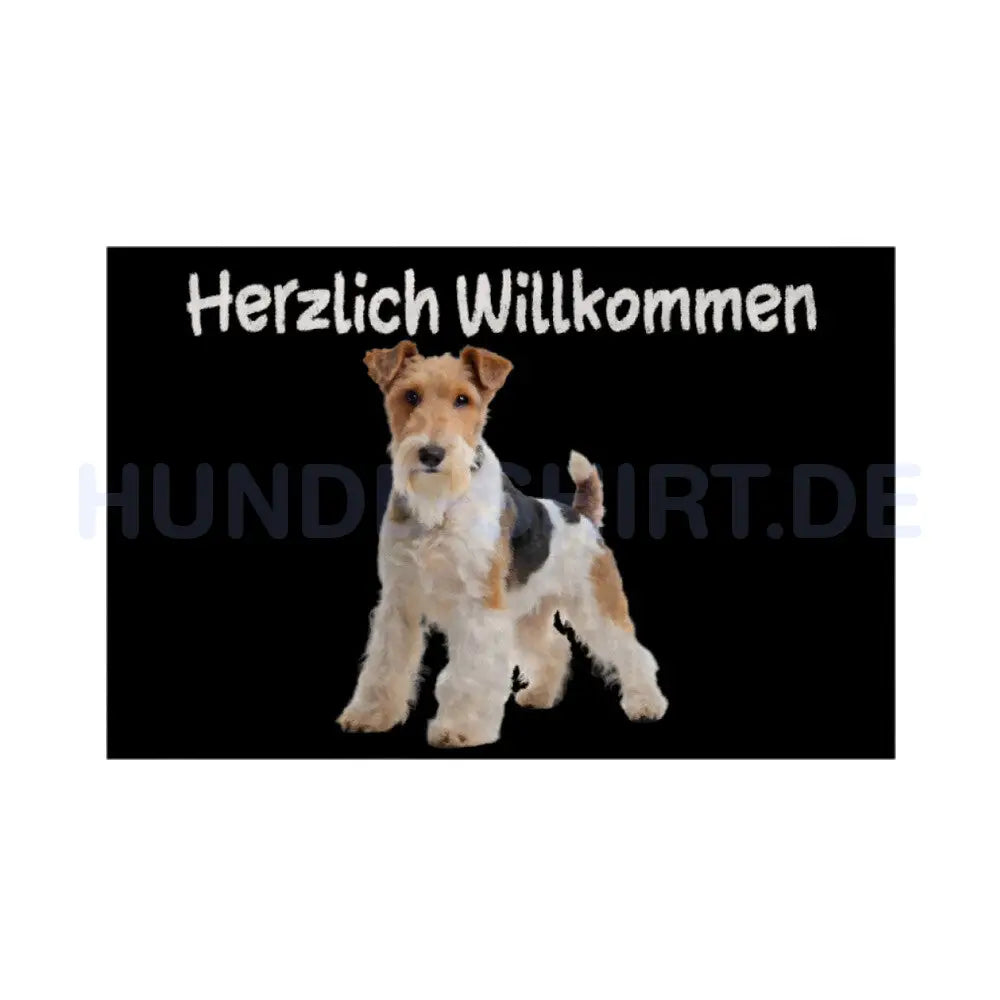 Fußmatte "Foxterrier ( Drahthaar ) -Herzlich Willkommen" Weiß – hunde-shirt.de