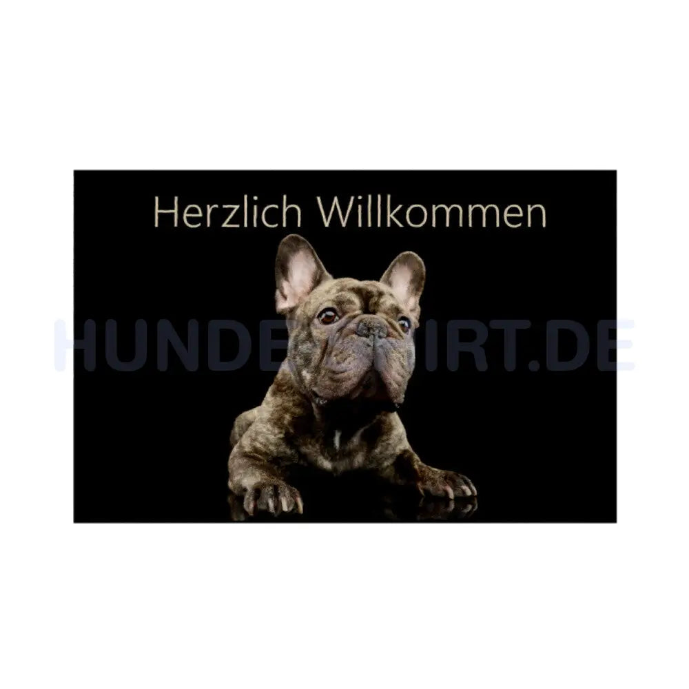 Fußmatte "Französische Bulldogge - Gestromt" Weiß – hunde-shirt.de