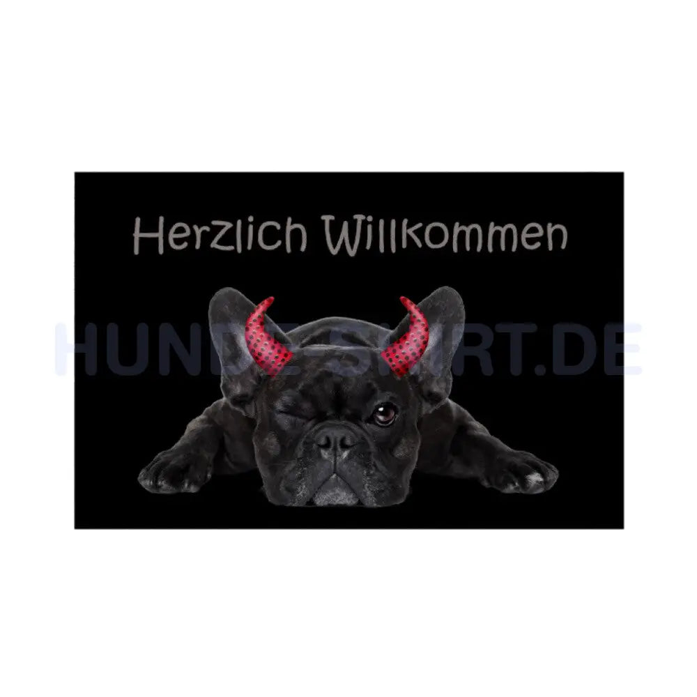 Fußmatte "Französische Bulldogge - Teufelchen" Weiß – hunde-shirt.de