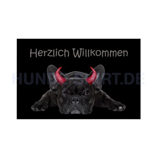 Fußmatte "Französische Bulldogge - Teufelchen" Weiß – hunde-shirt.de