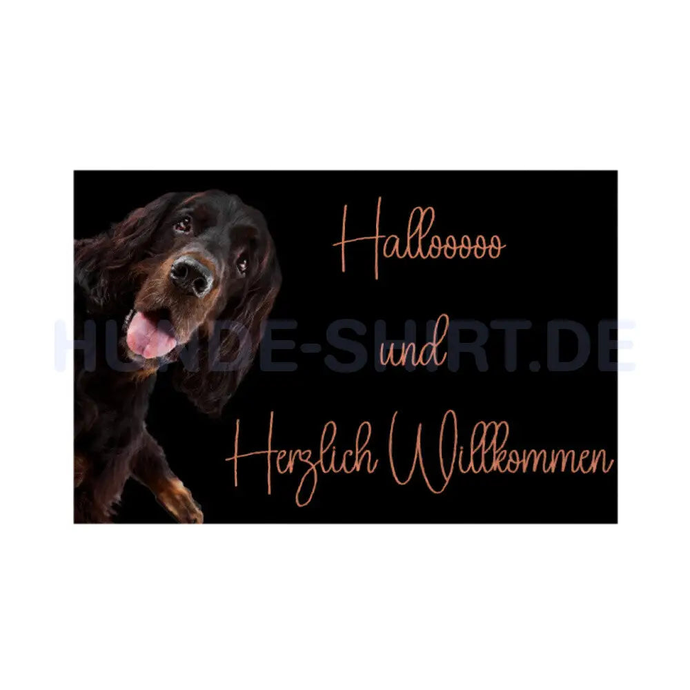 Fußmatte "Gordon Setter - Hallooooo... Herzlich Willkommen" Weiß – hunde-shirt.de