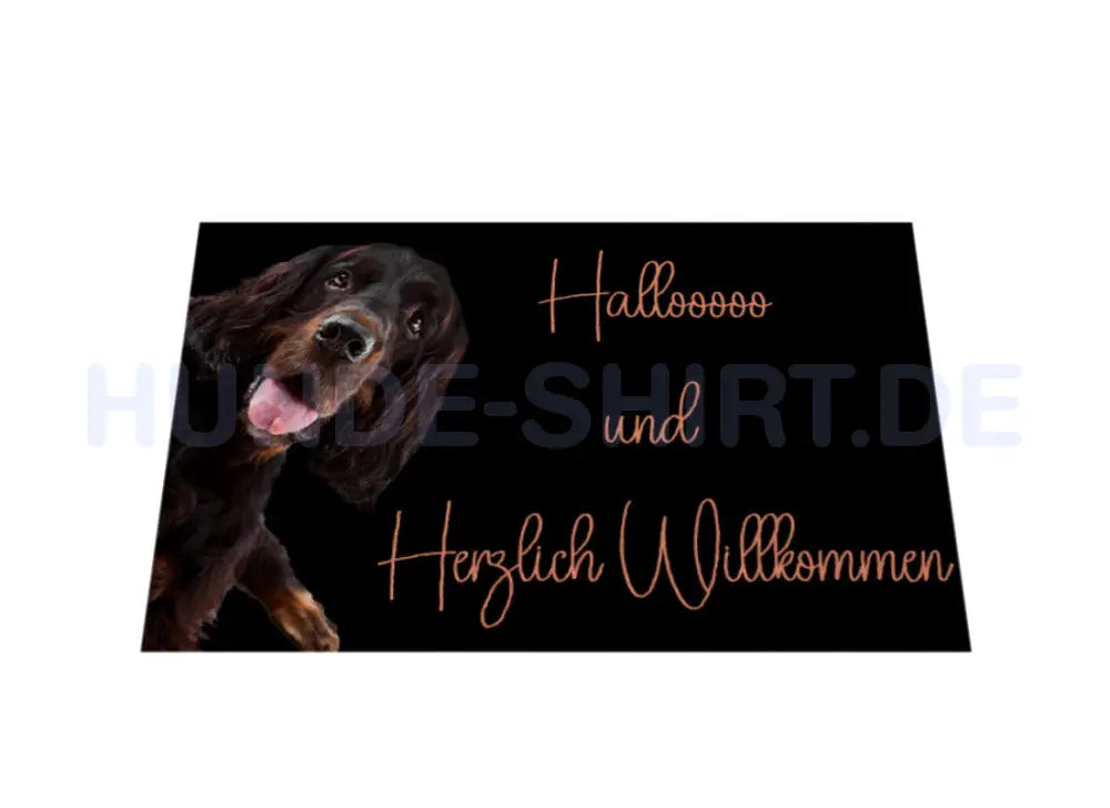 Fußmatte "Gordon Setter - Hallooooo... Herzlich Willkommen" – hunde-shirt.de