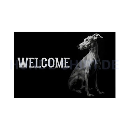 Fußmatte "Greyhound - WELCOME II" Weiß – hunde-shirt.de