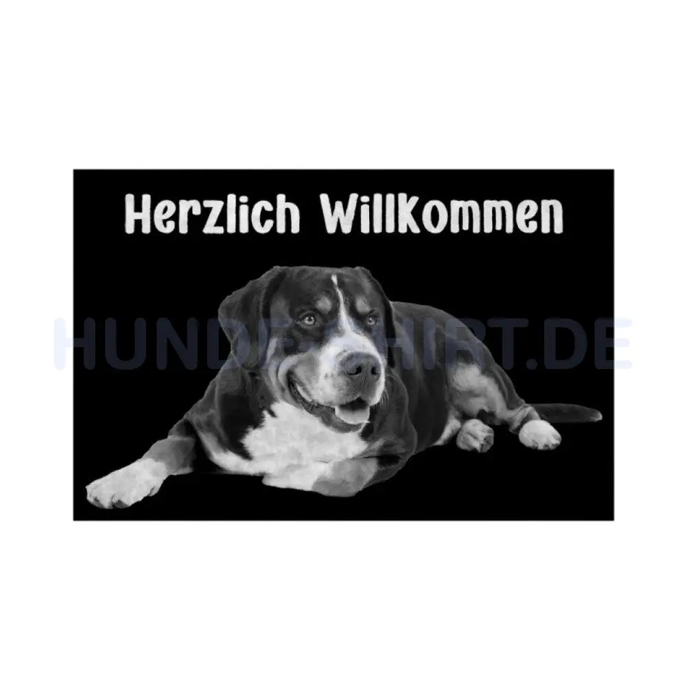 Fußmatte "Großer Schweizer Sennenhund - Herzlich Willkommen" Weiß – hunde-shirt.de