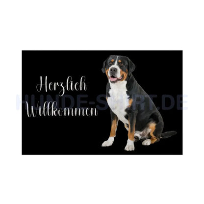 Fußmatte "Großer Schweizer Sennenhund - Herzlich Willkommen II" Weiß – hunde-shirt.de