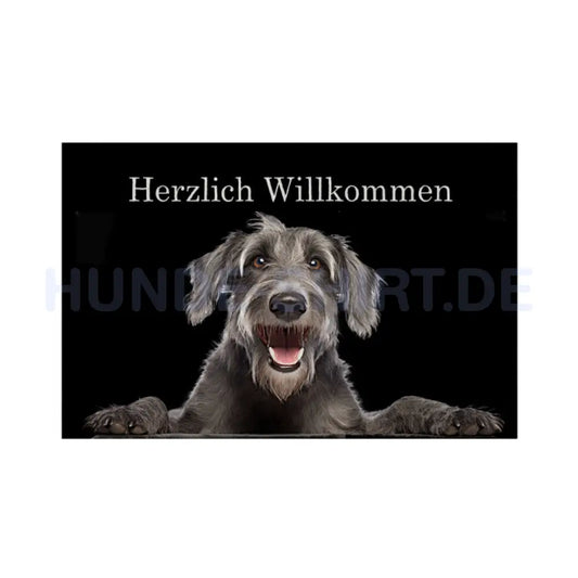 Fußmatte "Irischer Wolfshund - Herzlich Willkommen" Weiß – hunde-shirt.de