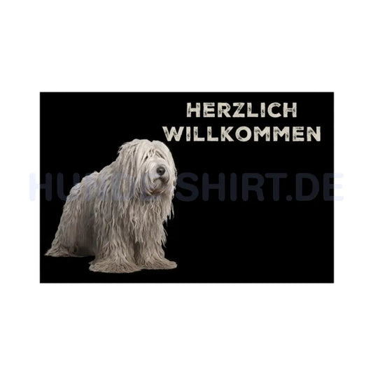 Fußmatte "Komondor - Herzlich Willkommen" Weiß – hunde-shirt.de